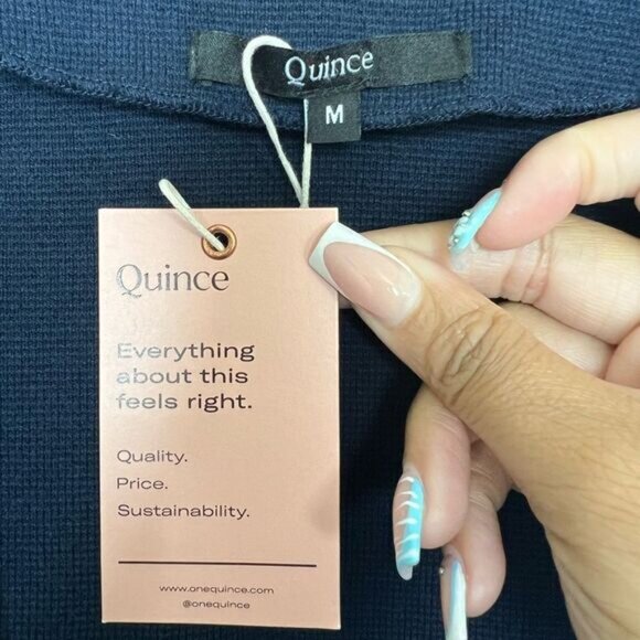 Quince Navy 100% Organic Cotton Knit Open Front Blazer Size Medium - Picture 9 of 11